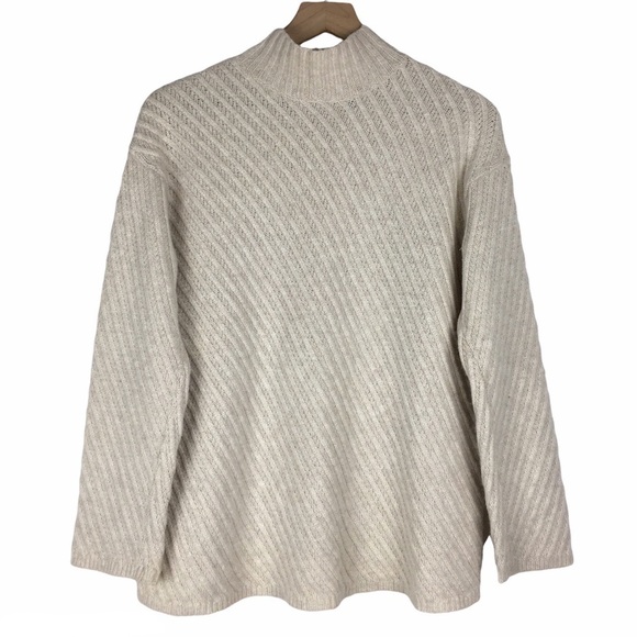 J JILL Sweater Wool Cashmere Mock Neck Ribbed Neutral Minimalist Size Medium - Picture 11 of 11